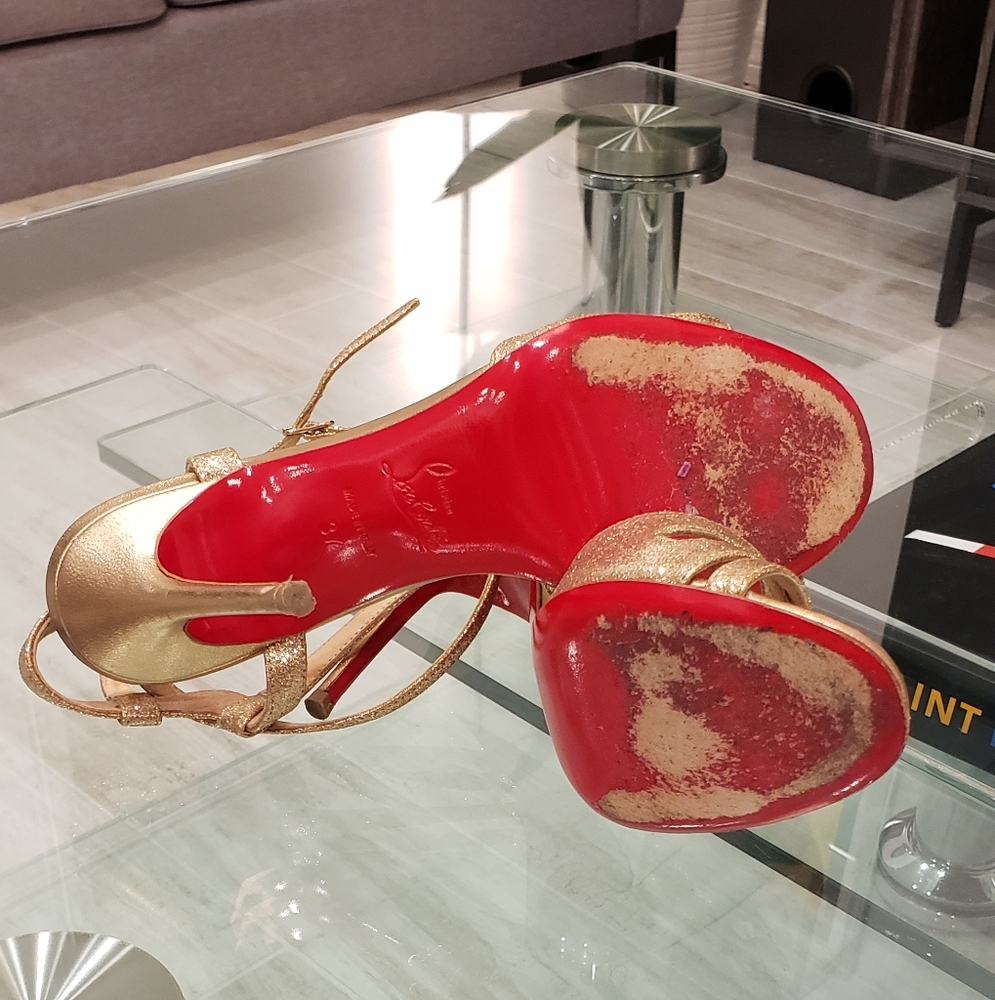 EUC- Christian Louboutin Gold Strappy Heels - Picture 9 of 16